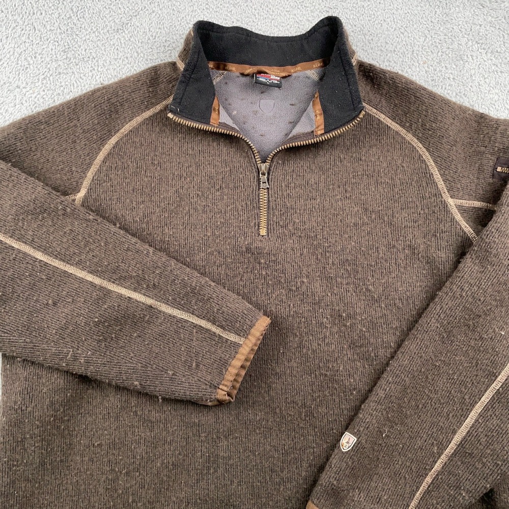Kuhl Sweater Mens Large Brown ThermoKore Thor 1/4 Zip Fleece Pullover Wool Blend